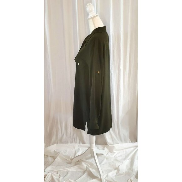 Lauren Ralph Lauren Thick Silk Button Up Shirt Size 3XL Forest Green Outdoors - Picture 8 of 14